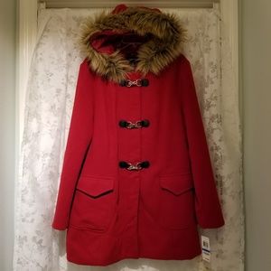 STYLE & CO💋Red coat w/ faux-fur lined hood. Sz XL